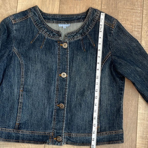 Territories denim jacket 3/4 sleeve crop contrast stitch pockets button front M - Picture 10 of 12